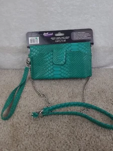 Just Solutions Eyepocket Teal Crocodile  Handbag Case Glasses Money shoulder - Picture 1 of 8