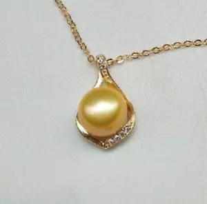 9-10mm South Sea Genuine Golden Pearl Pendant Necklace 18" - Picture 1 of 6