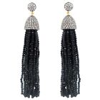 925 Sterling Silver Beautiful Black Onyx And Pave Diamond Tassel Earring
