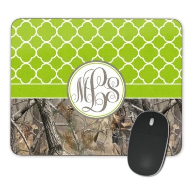 Green Lattice Camo Mouse pad Custom Monogram Personalized Name Initials Hunting - Image 1 of 2