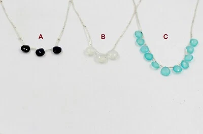 Collana di perle in argento sterling 925 massiccio con calcedonio e iolite re... - Immagine 1 di 4