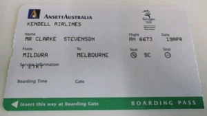 Ansett Australia & Kendall Airlines Boarding Pass - Mildura to Melbourne - 1990s - Picture 1 of 4