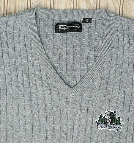Minnesota Timberwolves Reebok RBK Cable Knit Sleeveless Golf Sweater L Large NBA Cover