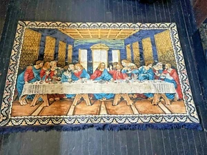 Vtg 49" by 74" LAST SUPPER Jesus Christ Religious Tapestry Wall Table Hanging - Picture 1 of 6