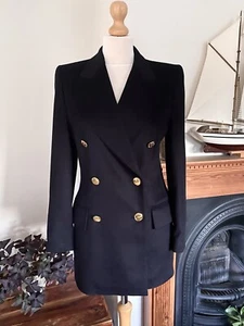 Escada by Margaretha Ley Navy Angora Wool Double Breasted Blazer Size 34 UK8 XS - Picture 1 of 9