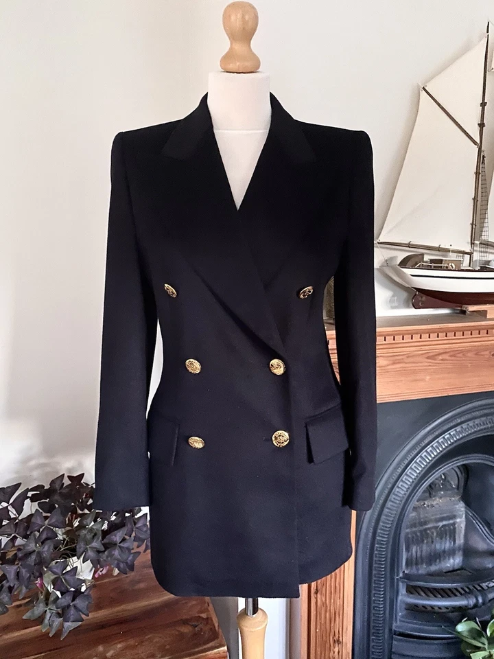 Escada by Margaretha Ley Navy Angora Wool Double Breasted Blazer Size 34 UK8 XS - Image 1 of 4
