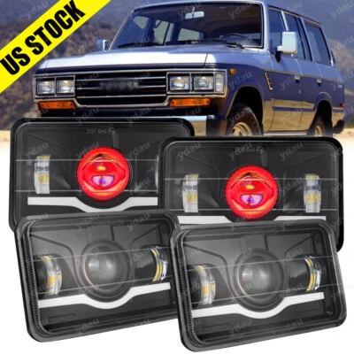 Faros LED 4x6" 4 piezas DRL haz alto/bajo para Toyota Land Cruiser 1988 1989 NUEVO Foto 1 de 4