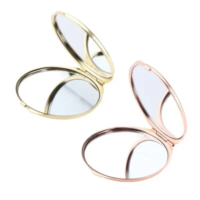 AHUB Doppelseitig klappbar tragbare Taschenhandtasche Make-up Spiegel Silber Roségold 70 mm