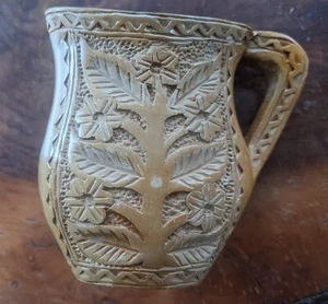 Vintage Scandinavian Folk Art Wooden Carved Mug Jug  4" Tall  5" Wide - Picture 1 of 9
