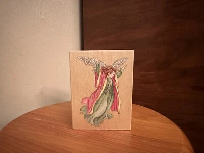Estampillas Happen, Inc. #80064 sello de goma de madera de ángel glorioso 4,5" x 3,5" de colección Foto 1 de 4