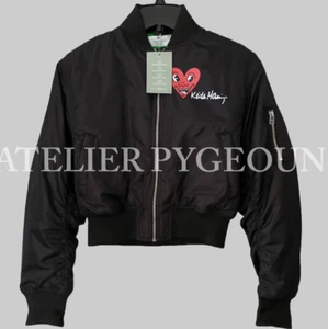 BNWT Keith Haring x H&M Kids Printed Crop Bomber Jacket Black Heart Motif Sz 16 - Picture 1 of 7