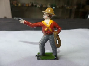 FIGURINE PLOMB BF COW BOY LASSO ET PISTOLET ROUGE ET GRIS - Picture 1 of 2