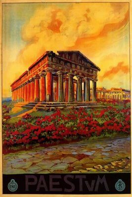 Paestum Italy Ruins Ancient Greek Temples Tourism Vintage Wall - POSTER 20x30 - Image 1 of 4