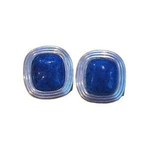 AUTHENTIC CHRISTIAN DIOR SILVER FAUX LAPIS SQUARE CLIP EARRINGS ESTATE - Picture 1 of 5