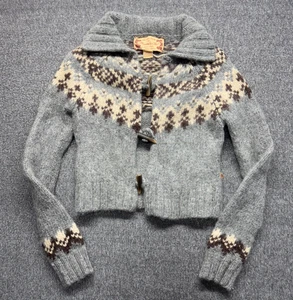 Vintage Abercrombie Fitch Pullover Cardigan Damen L grau braun Fair Isle Toggle Crop - Bild 1 von 8