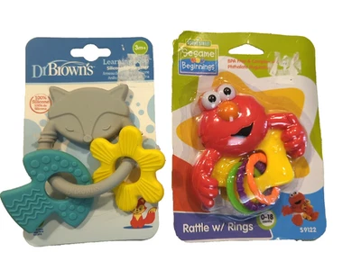 SESAME STREET ELMO & Dr Brown's Fox Teether & Rattle Lot 0-18 Months BPA Free  - Image 1 of 4