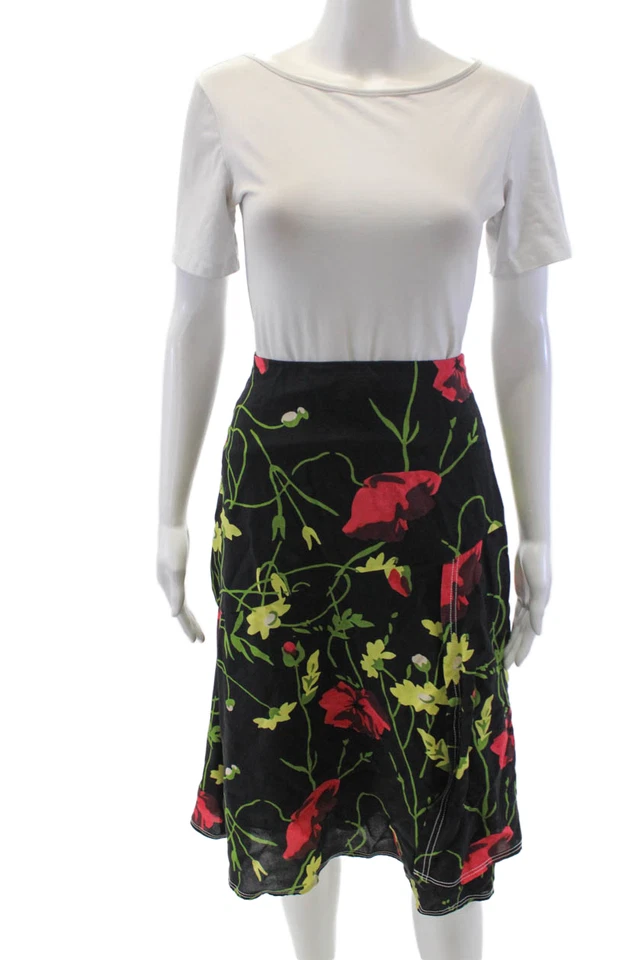 Серая женская шелковая юбка длиной до колена на молнии с цветочным узором Jason Wu черная размер 2 - Изображение 1 из 4