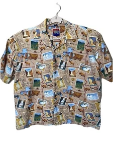 Dem Crazy Button Up Shirt Mens 2XL Beige Map Of Yellowstone All Over Print - Picture 1 of 3