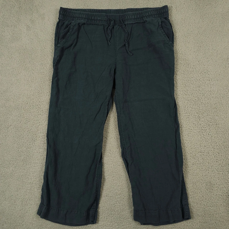 LL Bean Pants Womens 18P Blue Linen Wide Leg Pull On Premium Washable Coastal - Image 1 of 4