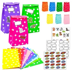 20 Geschenktüten Kindergeburtstag 24x13 Geburtstagstüten Kinder mit 64 Stickern - Bild 1 von 10