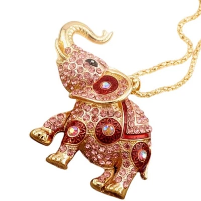 Colar de elefante Betsey Johnson tom dourado com cristais rosa - Imagem 1 de 2