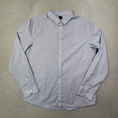 H&M Shirt Mens XL Blue Striped Slim Fit Easy Iron Button Up Casual Classic NWT - Image 1 of 4