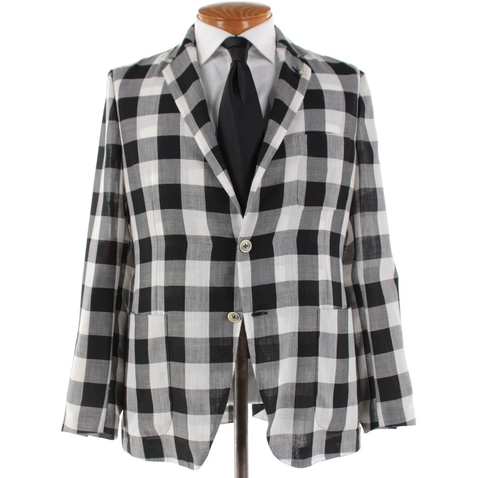 Abrigo deportivo Belvest nuevo sin etiquetas mezcla de lana talla 50R 40R EE. UU. en negro/blanco a cuadros búfalo Foto 1 de 4