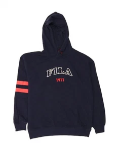FILA Mens Graphic Hoodie Jumper Medium Navy Blue Striped Cotton Sports DB12 - Picture 1 of 3