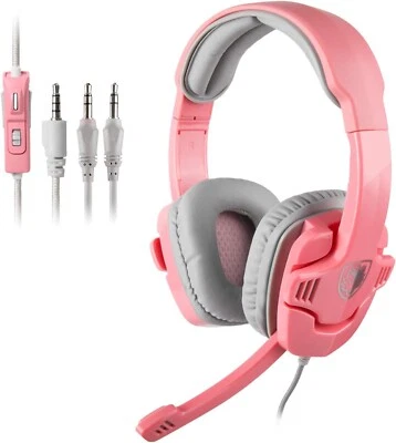 Stereo Headphones wired Headband SA-708 Game over the ear Microphone Pink 3.5mm - Image 1 of 4
