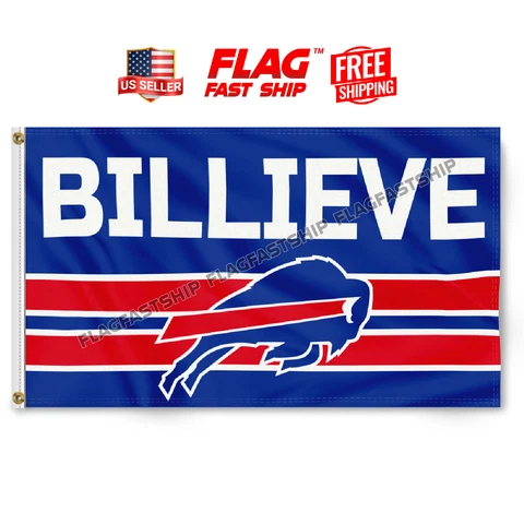 Buffalo Bills BILLIEVE 3x5 ft Flag Banner w Grommet Pro Design NFL FREE Shipping Cover