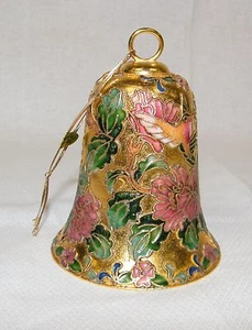 Christmas Ornament Bell - Gold Tone w/ Floral & Humming Bird Design - Picture 1 of 5