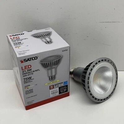 (6-Pack) Satco 21.5W PAR30/LN/NFL Long Neck LED Light Bulb 3000K Narrow Flood - Image 1 of 4