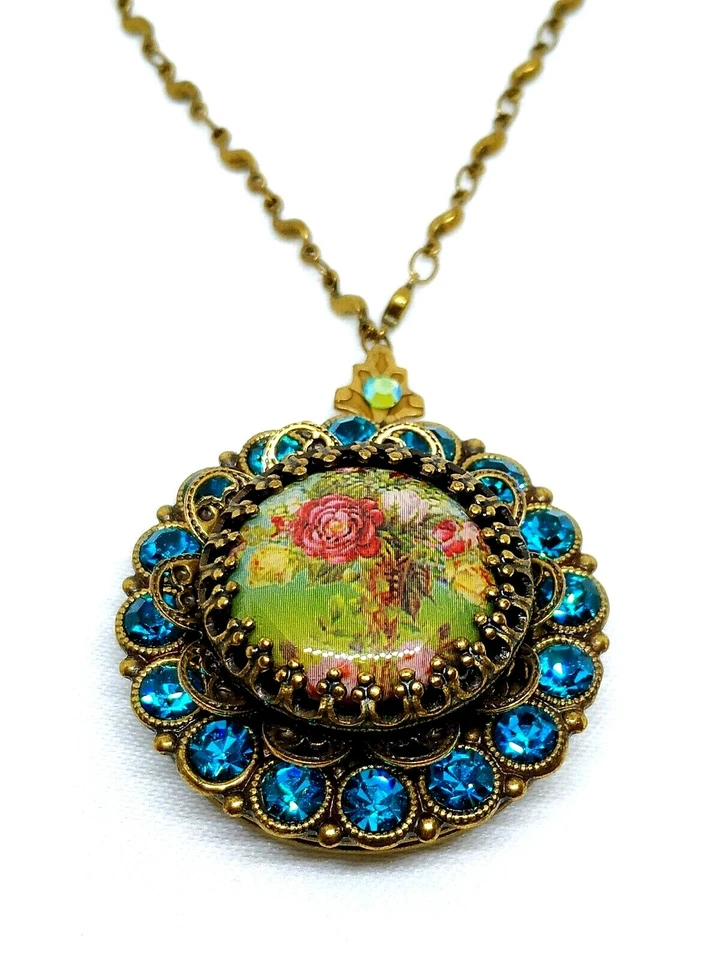 Precioso Collar Medallón Michal Negrin Flores Cristal Azul. Foto 1 de 4