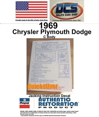 Chrysler Plymouth Dodge 1969 elevación instrucciones maletero tapa calcomanía 2856484 Foto 1 de 2