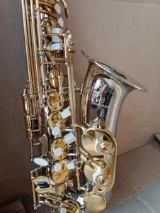 Japan Brand New A-W037Alto Saxophone Nickel Body Gold Key Professional With Case - Zdjęcie 1 z 11