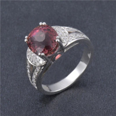 Кольцо женское подлинное белое золото 18k натуральный VS розовый турмалин полная огранка бриллиант - Изображение 1 из 4