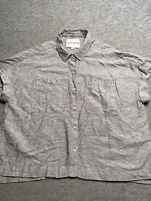 Camisa Blusa Lola River Mujer Gris Tencel Mezcla de Lino Abotonada Talla XL Foto 1 de 4