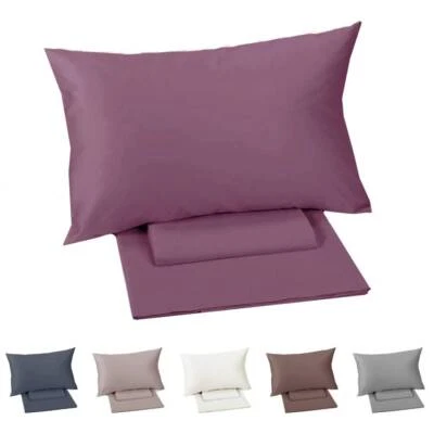 Completo lenzuola in raso di cotone Somma ELODIE tinta unita - Immagine 1 di 2