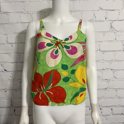 Blusa feminina vintage 80’s Jam’s World XS Shangri-la verde floral alça de espaguete - Imagem 1 de 4