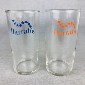 Vintage Harrah’s Casino Drink Glass 8oz Set of 2 Star Pattern Blue Orange Nice - Picture 1 of 10