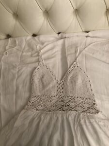 White Vintage Crochet Cotton Summer Maxi Dress Xs