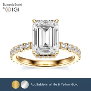 IGI 2.50 Ct F VS2 Emerald Cut Lab Grown Diamond Engagement Ring 14k Yellow Gold - Picture 1 of 4