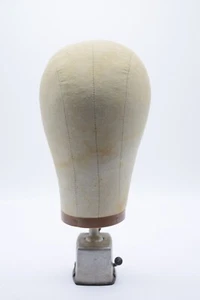 VINTAGE WIG STAND w Metal WORK BENCH STAND HAT BLOCK HAT WIG MAKERS MOLD Canvas - Picture 1 of 7