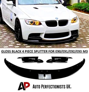 BMW M3 E90 E91 E92 E93 Gloss Black Front Splitter Spoiler Lip Wing Body Kit 7-13 - Picture 1 of 9