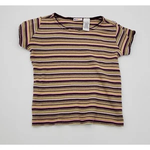 Vintage Gymboree Girls Top Short Sleeve Ribbed Striped Green Purple Size XL - Picture 1 of 7
