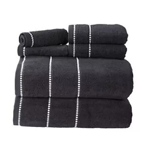 6PC Towel Set - Cotton Bathroom Accessories with 2 Bath Towels, 2 Hand Black - Picture 1 of 6
