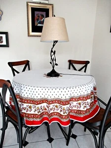 FRENCH PROVENCAL 100% COTTON 71" ROUND TABLECLOTH "AVIGNON ROUGE" MADE IN FRANCE - Picture 1 of 18