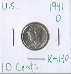 Moneda Estados Unidos 10 Céntimos (Mercurio) 1941 D KM140, plata - Imagen 1 de 4