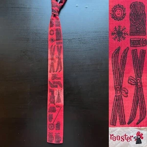 Rooster Après Ski Red Cotton Tie EUC VTG Trad Ivy Prep 1950s 1960s Wolk Apparel - Picture 1 of 8