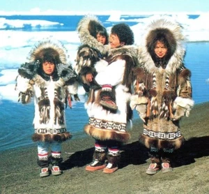 Eskimo Mother and Girls Native American Alaska Traditional Clothing Fur Postcard - Picture 1 of 4